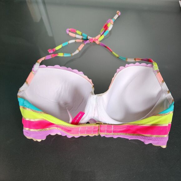 Victoria’s Secret 32C Swim Bikini Top Underwire Rainbow Stripe Scallop Push Up - Picture 2 of 4